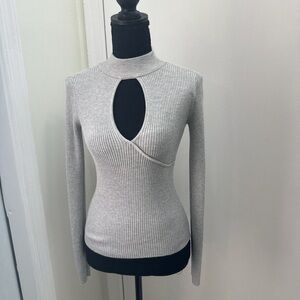 Planet Gold Light Gray Ribbed Cutout Top